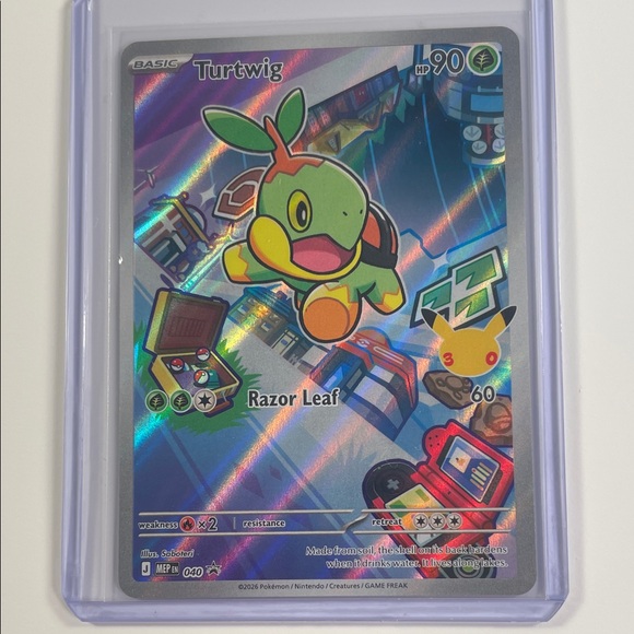 Pokemon Other - Pokemon Turtwig Holo Card - Green, Yellow, Orange
